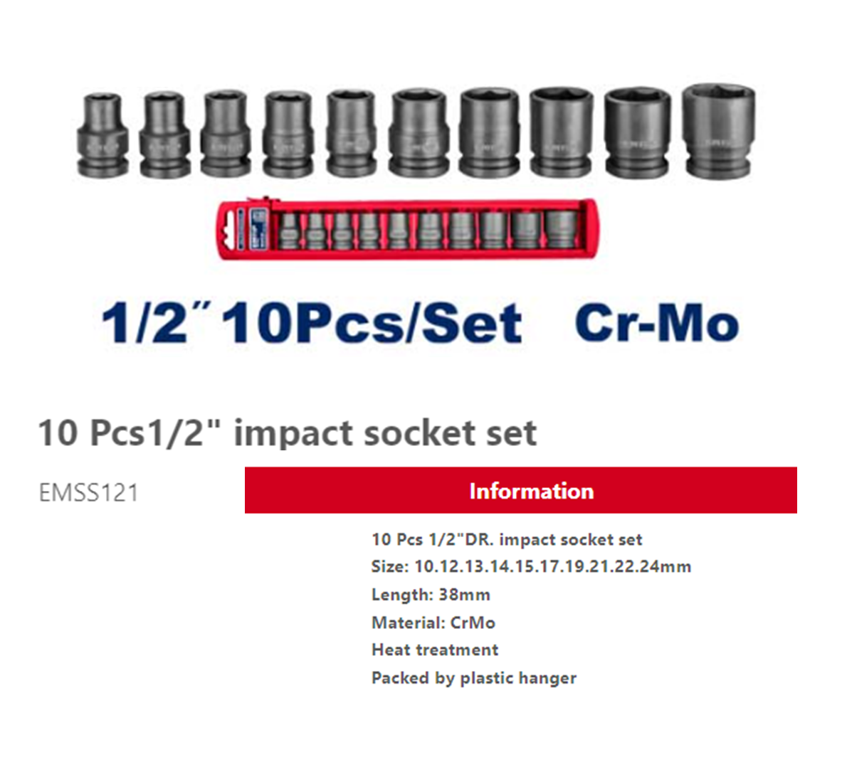 Thumbnail 2 of 10 Pcs 1/2inch Impact  Socket Set