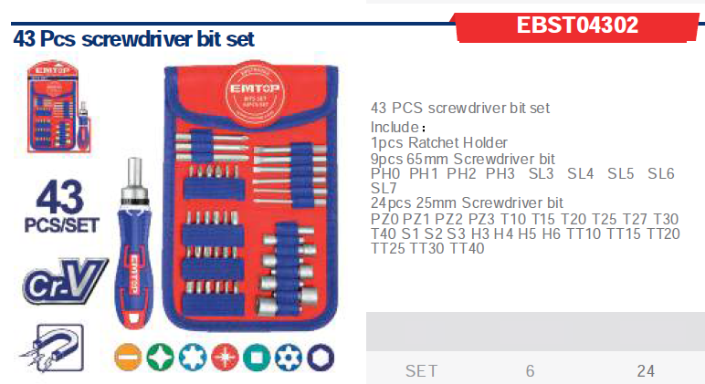 EBST04302 43 Pcs Screwdriver Bit Set - Hand Tools