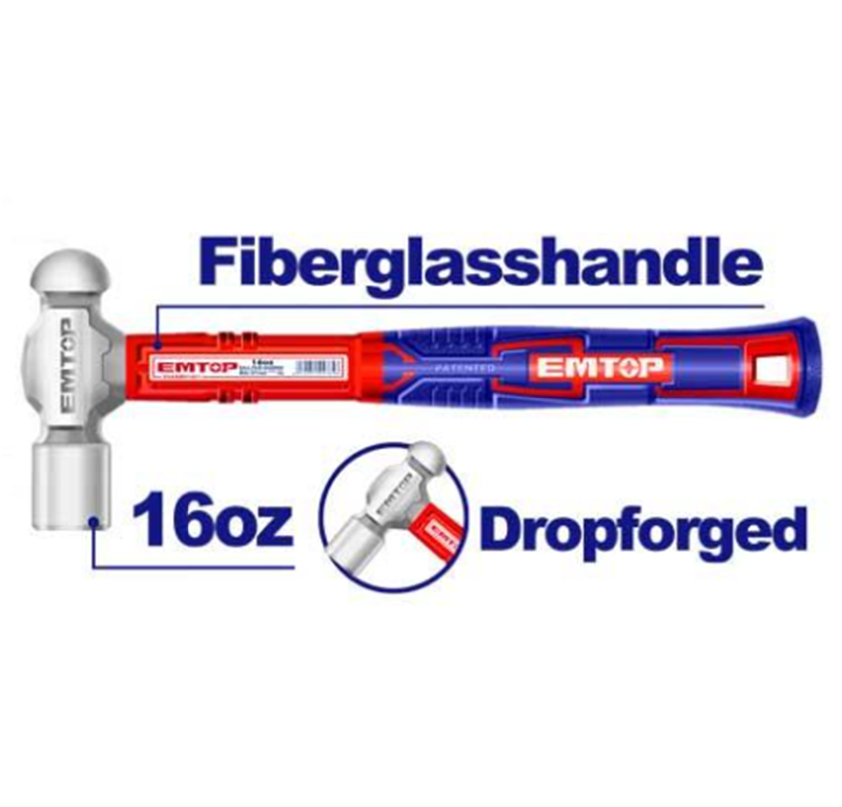 Fiberglass Handle Ball Pein Hammer 16oz (450g)