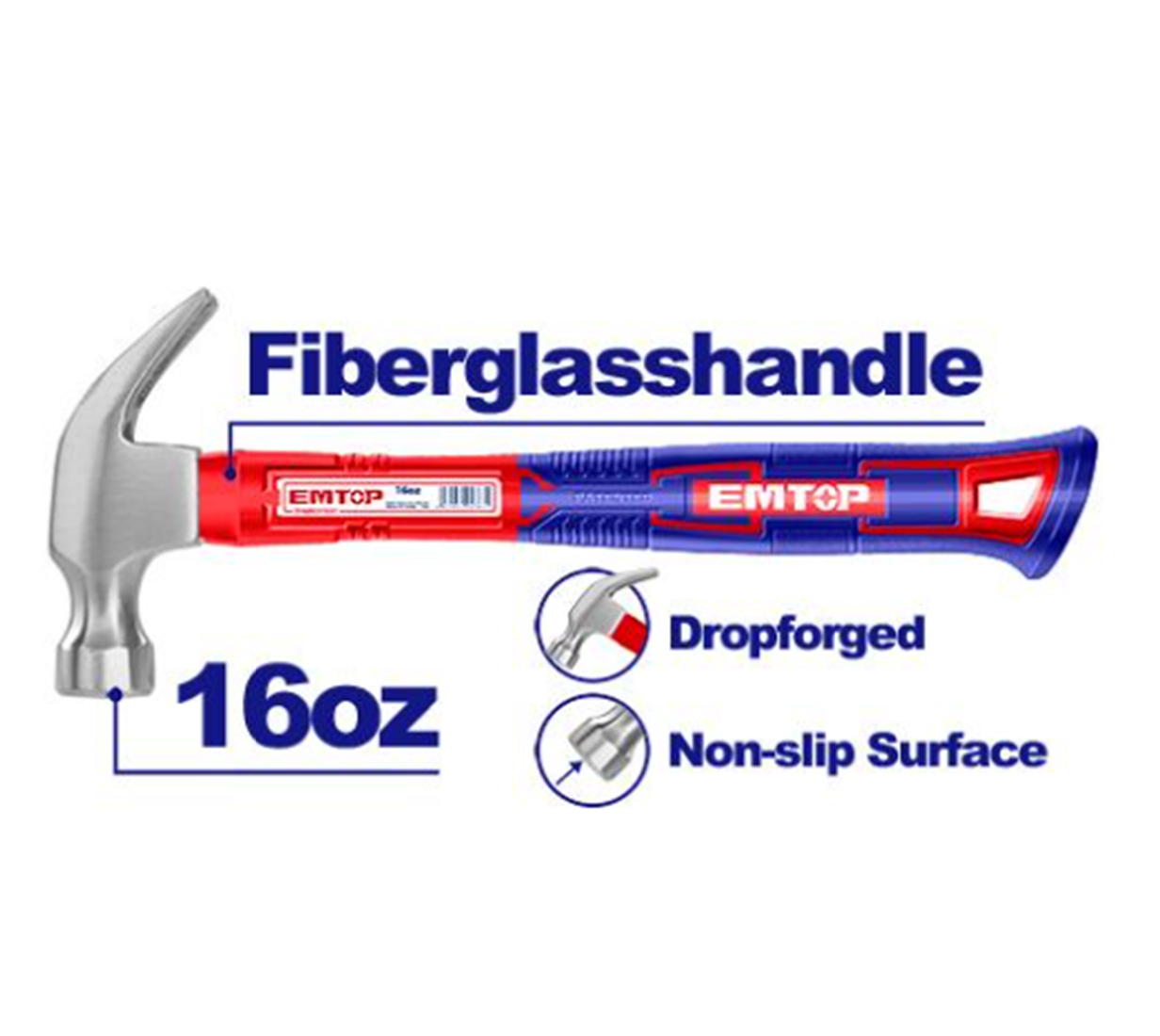 Fiberglass Handle Claw Hammer 16oz (450g)