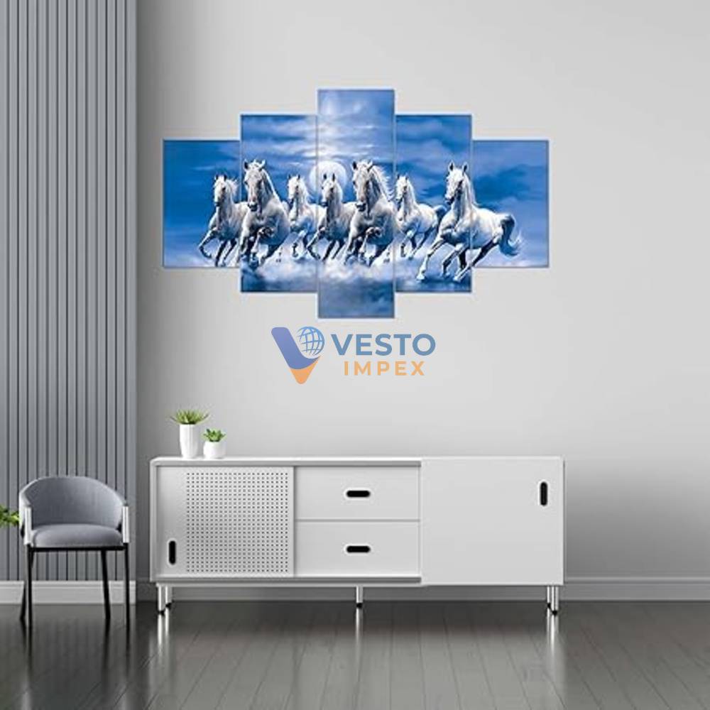 5 horse blue wall painting